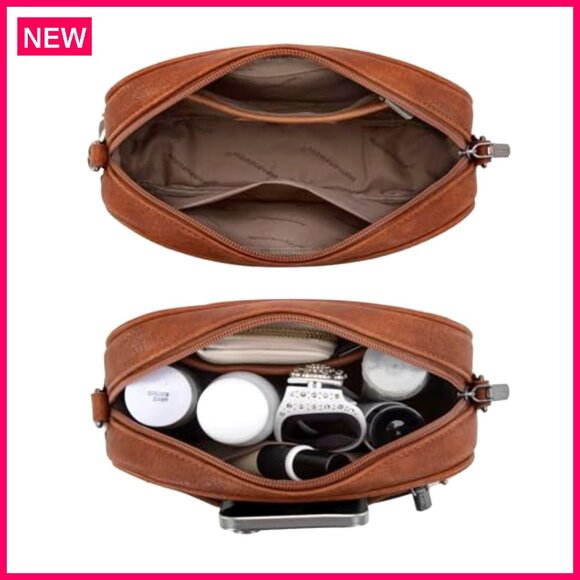 Small Triple Zip Crossbody Bag with Adjustable Strap, PU Leather - Picture 5 of 8